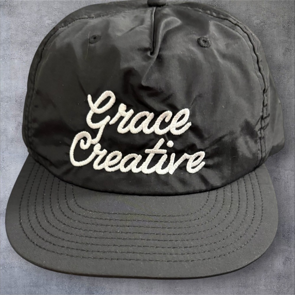 Grace Creative Surf Cap One Size Black Recycled Nylon Script Logo Snapback Hat